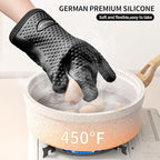MAD SHARK Silicone Oven Mitts Heat Resistant 450 Degrees,Waterproof & Non-Slip Oven Gloves with Fingers,Cotton Lined Silicone Oven Gloves Kitchen Mitts for Baking Cooking Barbecue,Women,Oven(Black)