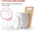 JAQ Pot Lid Rack Organizer, 10.5" Kitchenware Dividers Holder for Plates, Pans,Chopping Boards, Muffin Tins, Baking Sheets in Cabinets Shelf Countertop Pantry (White, 6-Slot)