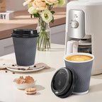 100 Pack 12 oz Disposable Coffee Cups with Lids, Insulated Ripple Wall To-Go Paper Coffee Cups Suitable for Chocolate Cocoa and Hot/Cold Drinks (Grey)