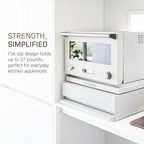 YAMAZAKI Home Tower Kitchen Countertop Organizer Appliance Stand with Drawer and Pull-Out Shelf – Steel Microwave Stand with Drawer, Modern Countertop Shelf Organizer, White, Space-Saving Design