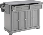 Crosley Furniture Alexandria Stainless Steel Top Rolling Kitchen Island Storage Cart, Microwave Stand, Gray