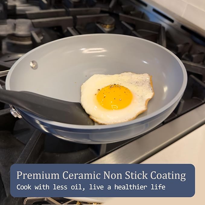 Nonstick Ceramic Frying Pan 8" for All Cooktops, PTFE/PFOA/PFAS Free, Even Heat Distribution Oven Safe to 500°F, Healthy Non Toxic Skillet w/Ergonomic Stainless Steel Handle, Fusion Red