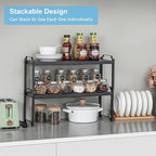 1 Pack Expandable Cabinet Countertop Shelves, Stackable Shelves Organizers for Kitchen Cabinet Countertop Storage, Adjustable Counter Cupboard Pantry Organizer Shelf Rack Stand, Length:25.5"
