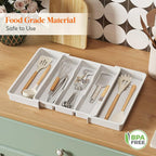 Lifewit Silverware Drawer Organizer and Utensil Organizer Set, Expandable Cooking Cutlery Tray for Kitchen, Adjustable Plastic Flatware Holder Storage Divider for Spoons Forks Knives, Large, White