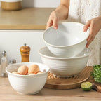 Hasense Mixing Bowls, Ceramic Serving Dishes for Cooking, Baking, Prepping, Nesting Bowls for Salads, Fruit, Popcorn, 2.1/1.5/1.0 Qt, Dishwasher & Microwave Safe, Clay-Infused White