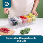 Chilled Condiment Tray Server with 5 Containers and Removable Compartments, Large Ice Chilled Condiment Organizer, Clear Garnish Serving Platter for Fruit, Salad, Food, Bar Accessories