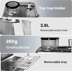 Garvee Espresso Machine with Grinder & Milk Frother, 20 Bar Professional Pressure & 95Oz Large Water Tank, Semi-Automatic Coffee Maker for Cappuccino/Latte/Macchiato, Design for Home Barista