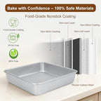 9-Inch Square Cake Pan Set of 2, Heavy Duty Nonstick with Textured Honeycomb Surface, Aluminized Steel BPA & PFOA Free, Warp Resistant, Even Heating for Brownies, Lasagna, Pizza & Casseroles