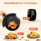 Topzee Small Air Fryer, 2.1QT Mini Compact 4-in-1 Air Fryer for 1–2 People, 98% Less Oil, Adjustable Temp & 60Min Timer, Quiet, Nonstick Dishwasher Safe, BPA-Free, Dark Grey