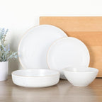 Gibson Home Dinah 16-Piece Matte White Stoneware Dinnerware Set – Double Bowl, Embossed Speckled Design, Durable Kitchen Dinnerware