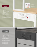 VASAGLE Bakers Rack with Power Outlet, 31.5 Inches Coffee Bar for Kitchen with Storage, 6-Tier Kitchen Shelves with 6 Hooks, Microwave Stand, Golden Oak and White UKKS119Y01
