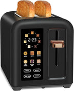 SEEDEEM Toaster 2 Slice, Touch Control Stainless Toaster LCD Display, 50% Faster Heating Speed, 1.4'' Wide Slots, More Timer Functions, Removable Crumb Tray, 1350W, Dark Chocolate