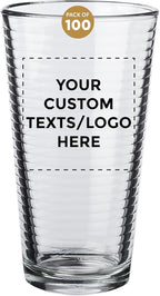 Custom Spiral Pint Glass 16 oz. Set of 100, Personalized Bulk Pack - Beer Glasses, Heavy Duty Drinkware - Clear