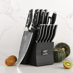 Damascus Knife Set with Block for Kitchen, VG10 Core Damascus Steel Chef Knife Set with Triple-Rivet Handle, Knife Sharpener, 16PCS with Ash Wood Knife Block