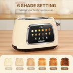 Toaster 2 Slice Smart Touch Screen, Retro 1.5'' Extra Wide Slot Stainless Steel Digital Bread Toaster with Memory Function, Bagel, Defrost, 6 Browning Levels and Removable Crumb Tray, Cream