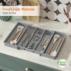 Lifewit Silverware Drawer Organizer and Utensil Organizer Set, Expandable Cooking Cutlery Tray for Kitchen, Adjustable Plastic Flatware Holder Storage Divider for Spoons Forks Knives, Large, Gray