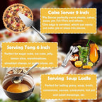 6 PCS Stainless Steel Serving Utensils, Large Serving Spoons Slotted Spoons, Forks, Ice Suger Tongs, Cake Server, Soup Ladle, Metal Utensils Set Great for Buffet Catering Banquet Party, Silver