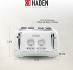 Haden Dorset 4 Slice Wide Slot Stainless Steel Toaster with Adjustable Browning Control & Non-Slip Feet, Ivory & Chrome