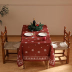 ISAENNE Designer Christmas Red Extra Long Rectangle Tablecloth,Linen Table Cloth with Snowflakes Pattern,Wrinkle Resistant Decor Tablecloths for Dining Kitchen Thanksgiving,63"*110"-Carol C