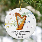 Customized Year Text Name Harp Player Christmas Ornament, Unique Harp Instrument Ornaments Gift for Women Men Harpist Appreciation Birthday, Personalized Harp Musical Ceramic Christmas Ornament 2025