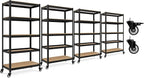 HOMEDANT House 5-Tier Metal Rolling Cart Shelf Rack Casters Heavy Duty Laminated Wheel Shelving Unit Adjustable Utility Storage Shelves Organizer Shelf Kitchen Garage 36.2" W x 16.5" D x 69.5" H 4Pack