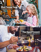 10-inch Cooking Tweezer and Offset Tweezer Set, Tongs Precision Serrated Tips, Stainless Steel Professional Chef Tweezer Kitchen Tools for BBQ, Plating and Serving