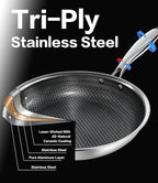 Non Stick Frying Pans with Lids, 10 Inch Fry Pan, Hybrid Large Frying Pan with Lid, Nonstick Skillet Stainless Steel, Dishwasher & Oven-Safe, Induction Compatible Cooking Pan