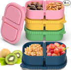 4 Pack Silicone Snack Containers with Lids, Double Compartment Snack Containers for Sauce, Reusable Silicone Food Storage Box for School Lunch Office Travel