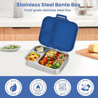 Stainless Steel Bento Lunch Box for Kids | 3-Compartment Lunch Box Container Kids | 100% Leakproof, Eco-Friendly, Perfect Portion Control for Kids&Adult Healthy Meals (Blue)