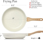 ESLITE LIFE Nonstick Ceramic Frying Pan Skillet, Non-Toxic Egg Omelette Kitchen Cooking Pans Compatible with All Stovetops (Gas, Electric & Induction), PTFE & PFOA Free (White, 8'')