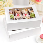 Kucoele 12 Count Cupcake Boxes, 2 Pack White Cupcake Containers with Windows and Inserts, Disposable Cupcake Carriers for Muffins, Treats, Pastries, 13 x 10 x 4 Inches
