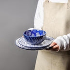 Selamica Ceramic Dinnerware Sets, 24 Pieces Dishes Set for 8, Embossed Plates and Bowls Sets for Holiday Celebrations, Dishwasher & Microwave Safe, Dark Blue