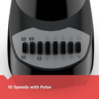 BLACK+DECKER 10-Speed Countertop Blender, BL2010BP, 6-Cup Plastic Jar, Dishwasher-Safe, Stainless Steel, Suction Feet