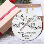 Customized Text/Year/Name Flute Player Ceramic Ornament, Personalized Xmas Ornaments Gift for Flautist Instrument Lover Brother Sister Dad Mom Daughter Son, Unique Flute Musical Ceramic Ornament