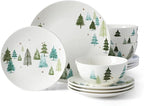 Lenox 893565 Balsam Lane 12-Piece Dinnerware Set, Green, Christmas, Holiday Hosting