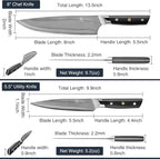 10C Kitchen Knife Set 2pc,8" Chef Knife & 5.5" Utility Knife,VG10 High Carbon Stainless Steel,6-Star Sharp Standard,G10 Black Handle,Love's Gift Box