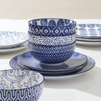 Selamica Ceramic Dinnerware Sets for 6, 24 Piece Plates and Bowls Sets, Highly Chip and Crack Resistant Dishes Set-Dishwasher & Microwave & Oven Safe, Vintage Blue
