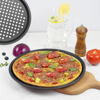 11 inch Pizza Pan With Holes, Carbon Steel Perforated Non-Stick Bakeware for Home Kitchen Oven, 2 Pack