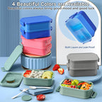 DaCool Bento Box Adults Lunch Container - 74 OZ Stackable Leakproof Bento Lunch Box for Adults Men Boys Teens Large Lunch Box Containers with Fork Spoon Sauce Boxes for Work School Dining Out, Blue