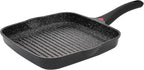 11 Inch Non Stick Grill Pan Granite Coated with Pour Spout - Lightweight 2.66 Quart Grill Pan for Indoor Cooking with Grip Handle - Induction Compatible PFOA Free Stove Top (Black)