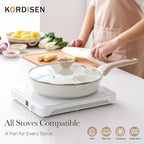 Kordisen Ceramic Nonstick Frying Pan Skillet Set with Lid, 3 Piece Ceramic Pans for Cooking Non Toxic, Healthy Induction Cookware, Stay-Cool Handle, PFOA & PFAS Free (8 Inch, 9.5 Inch, 11 Inch)