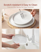 Famiware Milkyway Dinnerware Set with Mugs, Service for 4 (16pcs), Ribbed Stoneware Plates and Bowls Dishes Sets - Chip & Scratch Resistant, Microwave & Dishwasher Safe, White