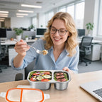 Palksky Lunch Containers Meal Prep Containers Stainless Steel, 2 Compartment Food Storage Containers with Leak-Proof Lids, Reusable Airtight Bento lunch Boxes, Kitchen Storage, Freezer (3 Packs)