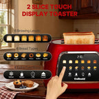 Toaster 2 Slice Smart Touch Screen, Retro 1.5'' Extra Wide Slot Stainless Steel Digital Bread Toaster with Memory Function, Bagel, Defrost, 6 Browning Levels and Removable Crumb Tray, Red
