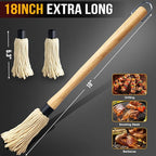 Walfos BBQ Mop Brushes for Sauce, Grilling Basting Mop Wooden Long Handle with 3 Heads, for Grilling, Barbecue, Smoking Steak (18")