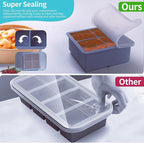 1/2 Cup Silicone Freezer Tray With Lid - Silicone Freezer Molds 2-Pack For meal prep & freezing of various sauces and other dishes, makes 8 perfect 1/2 cup portions cubes (Blue 2 Pack)