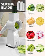 3-in-1 Rotary Cheese Grater Handheld, Lightweight Body with 3 Stainless Steel Blades & Non-Slip Suction Base, for Shredding Parmesan, Slicing Vegetables, Grating Chocolate（White）