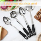 14 Inch Cooking Spoons Set Stainless Steel Kitchen Cooking Utensil Large Serving Spoons Set with Ergonomic Handle Slotted-Spoon, Ladle, Cooking-Spoon, Serving-Spoon (Pack of 4)