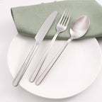 KINGSTONE 40 Piece Silverware Set, Flatware Set for 8, 18/10 Stainless Steel Cutlery Set Mirror Polished Modern Design Dishwasher Safe, Matte Silver