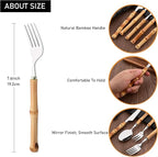 Dinner Fork Set, 8-Piece Natural Bamboo Forks, 18/8 Stainless Steel with Bamboo Handle, Silver Mirror Finish, Unique Design, 8.27 Inch